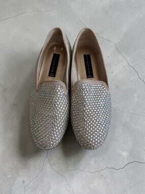STEVEN Steve Madden Made Silver Rhinestone Flats Size 6